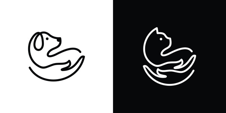 logo design combination of hand shape with pet, care, health pet.