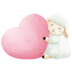 Cute sheep with pink heart