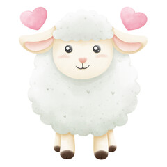Cute sheep with pink hearts