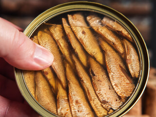 Smoked sprats in oil as canned fish