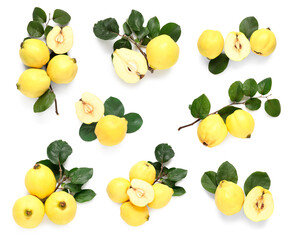 Set of sweet ripe quinces isolated on white
