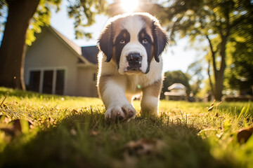 Curious Saint Bernard Puppy Exploring the Outdoors