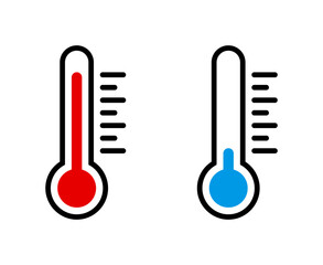 High and low temperature thermometer icons - obrazy, fototapety, plakaty