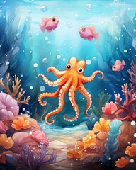 Obraz na płótnie Canvas A cute under sea illustration with bright colors.