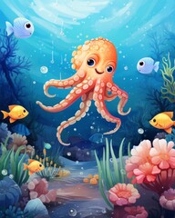 Fototapeta na wymiar A cute under sea illustration with bright colors.