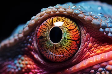 Gordijnen Vibrant Close-Up of a Colorful Chameleon Eye © Dmitry Rukhlenko
