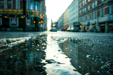 Fototapete Stockholm a close up of a rainy city street