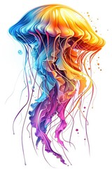 Obraz premium A colorful drawing of a loving and happy jellyfish in one-line drawing, figure outline only, 