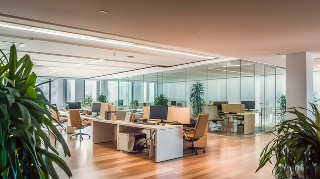 Modern Corporate Office Architectural Photography, expensive decor, professional color grading, soft shadows, no contrast, clean sharp focus, film photography, HDR bright room, evenly lit bright room,