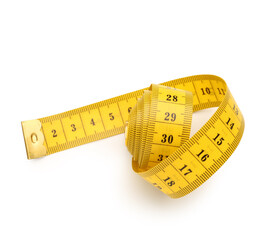 Yellow measuring tape isolated on white background