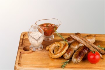 juicy fried tasty sausages dish