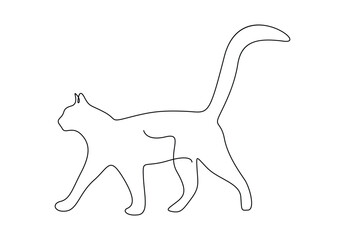 Continuous single line drawing of cute cat. Animal icon. White background vector illustration. Premium vector.