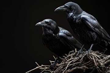 Fototapeta premium a couple Crow standing on small root, 