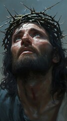 An illustration of Jesus with a crown of thorns. 