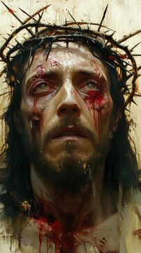 An illustration of Jesus with a crown of thorns. 