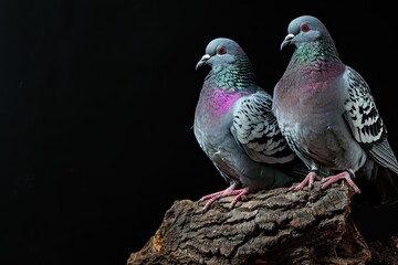 Naklejka premium a couple Pigeons standing on small root, 