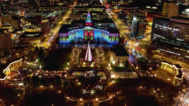 Denver Christmas Lights at Civic Center, Hyperlapse, Colorado, 4K