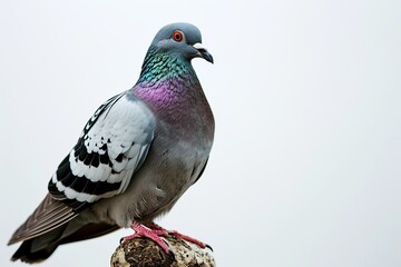 Fototapeta premium a Pigeon standing on small root, white copy space on right, 