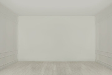 Empty room with white walls and laminated flooring