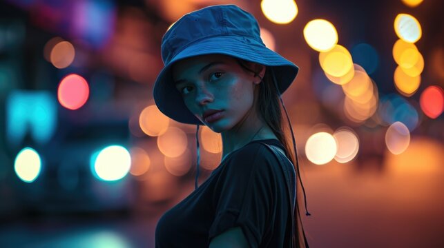 Edgy and streetsavvy Channel your inner fashion rebel with this electric blue bucket hat, oversized black tshirt, and blue shorts ensemble that oozes edgy street style.