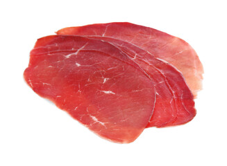 Slices of tasty bresaola isolated on white