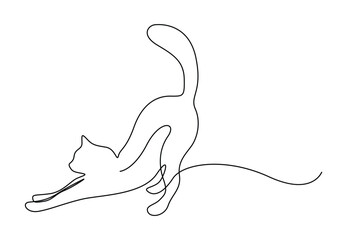 One line drawing of cute cat. Single continuous line art cat. Vector illustration. Pro vector.