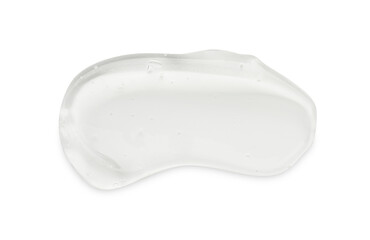 Smear of clear cosmetic gel on white background, top view