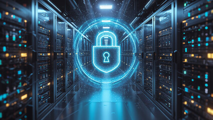 Cyber Security system in the computer server room, security and technology concept