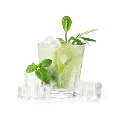 Glass of tasty mojito isolated on white background