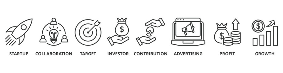 Crowdfunding web icon vector illustration concept with icon of startup, collaboration, target, investor, contribution, advertising, profit, growth