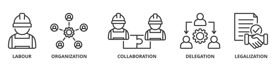 Trade union banner web icon vector illustration concept with icon of labor, organization, collaboration, delegation, legalization