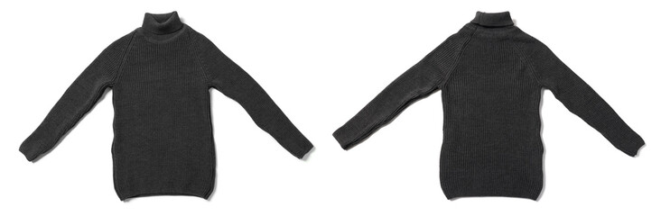 Black sweater isolated on white, back and front
