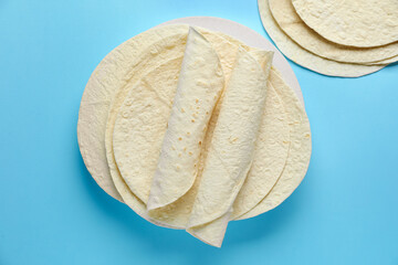 Thin lavash on blue background