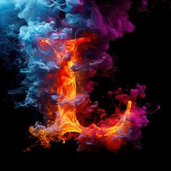 Capital letter L with dreamy colorful smoke growing out