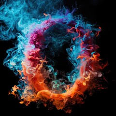Capital letter O with dreamy colorful smoke growing out