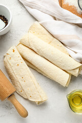 Fresh lavash on light background