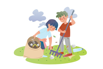 Boy and Girl Were Cleaning the Yard From a Lot of Rubbish | Storybook Eco Kids