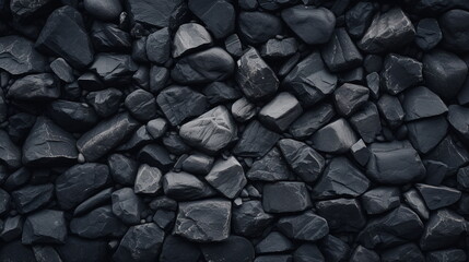 Rocks and gravel of various sizes and shapes. Stone pattern background. Top view. Close up. Generative AI - obrazy, fototapety, plakaty