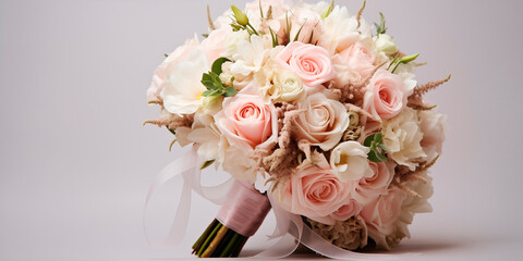 Wedding bouquet of the bride on a light background