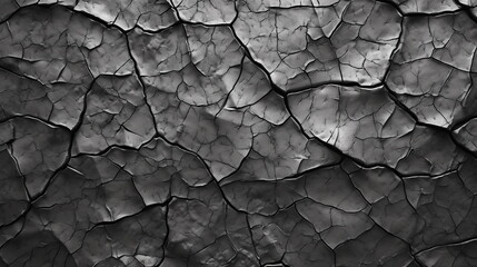 Black and white broken and cracked surface texture pattern background. Dry soil, drought, desert concept. Generative AI