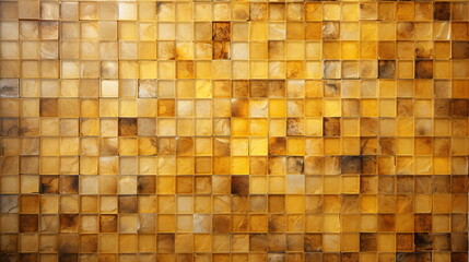 Yellow and brown mosaic tile wall, natural light, uncluttered space, wall design, close up - Generative AI