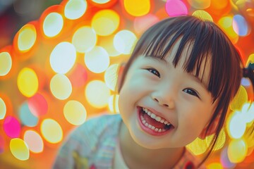Fototapeta na wymiar 幸せそうな笑顔の女の子のポートレート（子供・日本人・アジア人）
