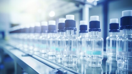 Medical Vials on the Pharmaceutical Factory Production Line
