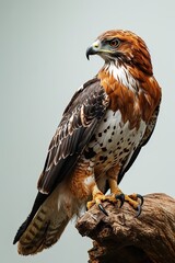 Side view of Javan Hawk-Eagle standing on old wood isolated on white AI Generative