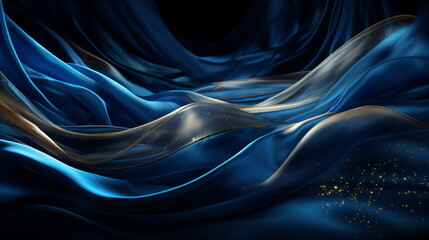 Obraz premium Texture of blue satin or silk fabric with gold stripes for a luxurious and sophisticated look. Fashion, design, and background.