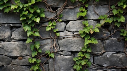A close up view of a vine climbing old stone walls  AI generated