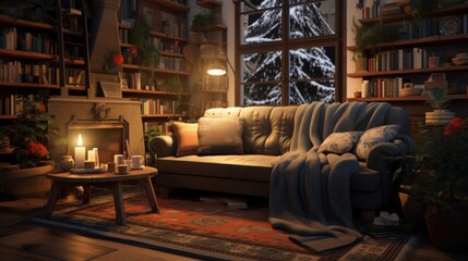 A cozy and close up interpretation of a cozy living space  AI generated
