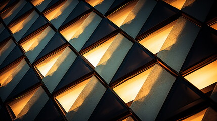  Retro professional photo of a deep emotional colors contrasted with sharp angles texturized building, angular patterns in it, in the style of repetitive, retro filters - Generative AI