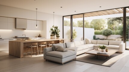 Fototapeta premium A foggy vision of an open kitchen-dining room concept AI generated