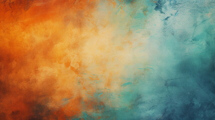 An abstract wall in orange and blue, featuring a retro, vintage texture with a grunge feel.